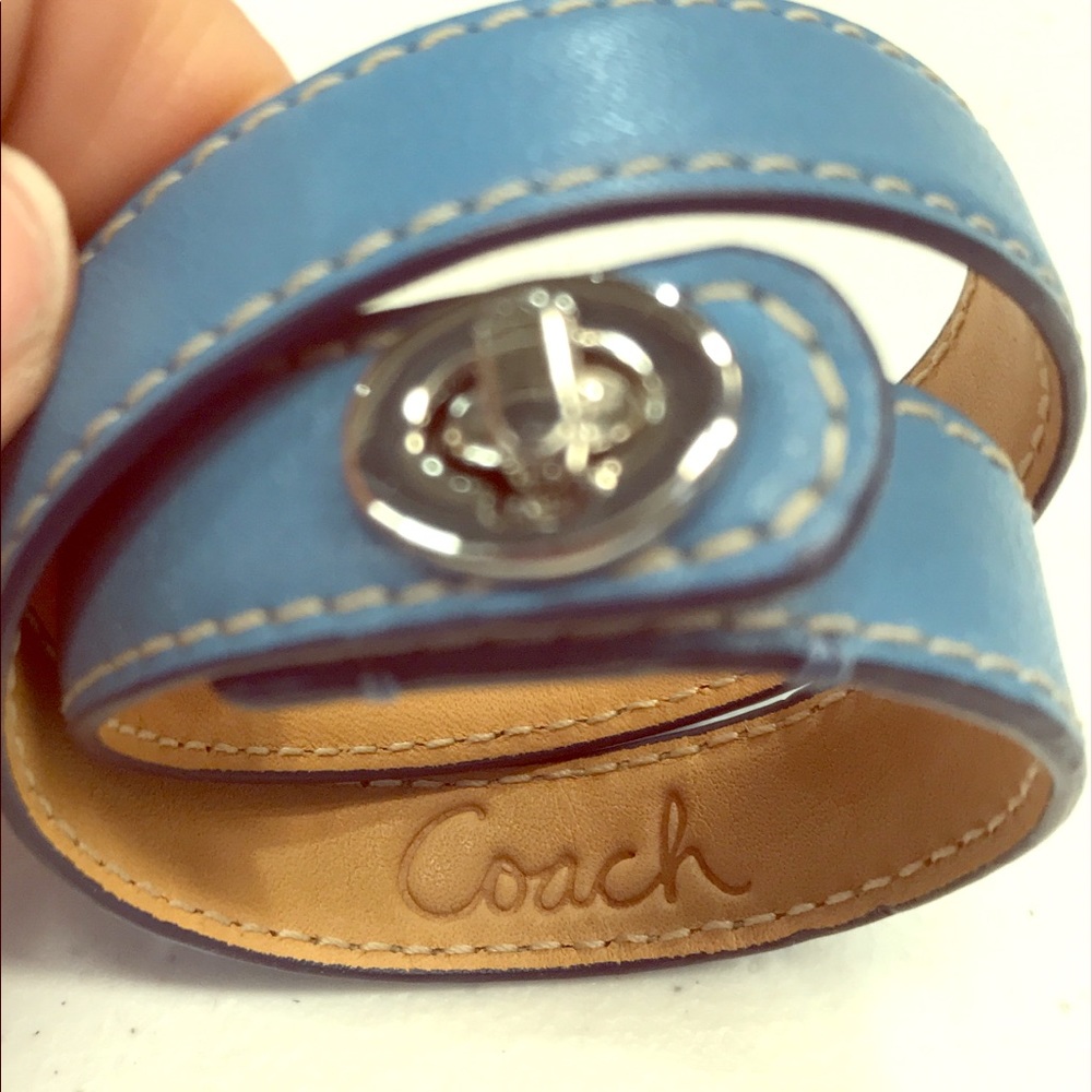 Coach leather blue wrap bracelet